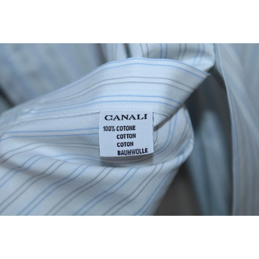Canali Men's Size 42/16.5 White Striped Long Sleeve Dress Shirt